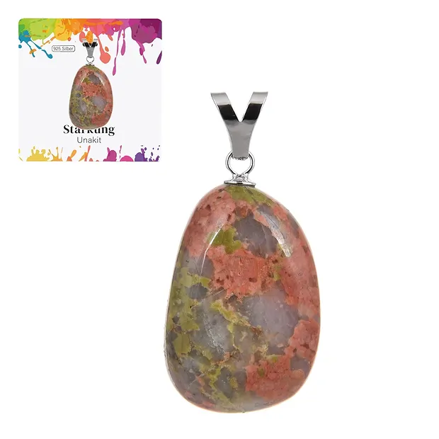 Pendentif Unakite, Pierre roulée grande, rhodié | Marco Schreier