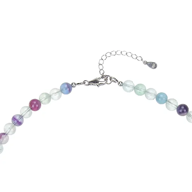 Necklace fluorite, beads (6mm), rhodiniert | wholesaler gems & healing stones