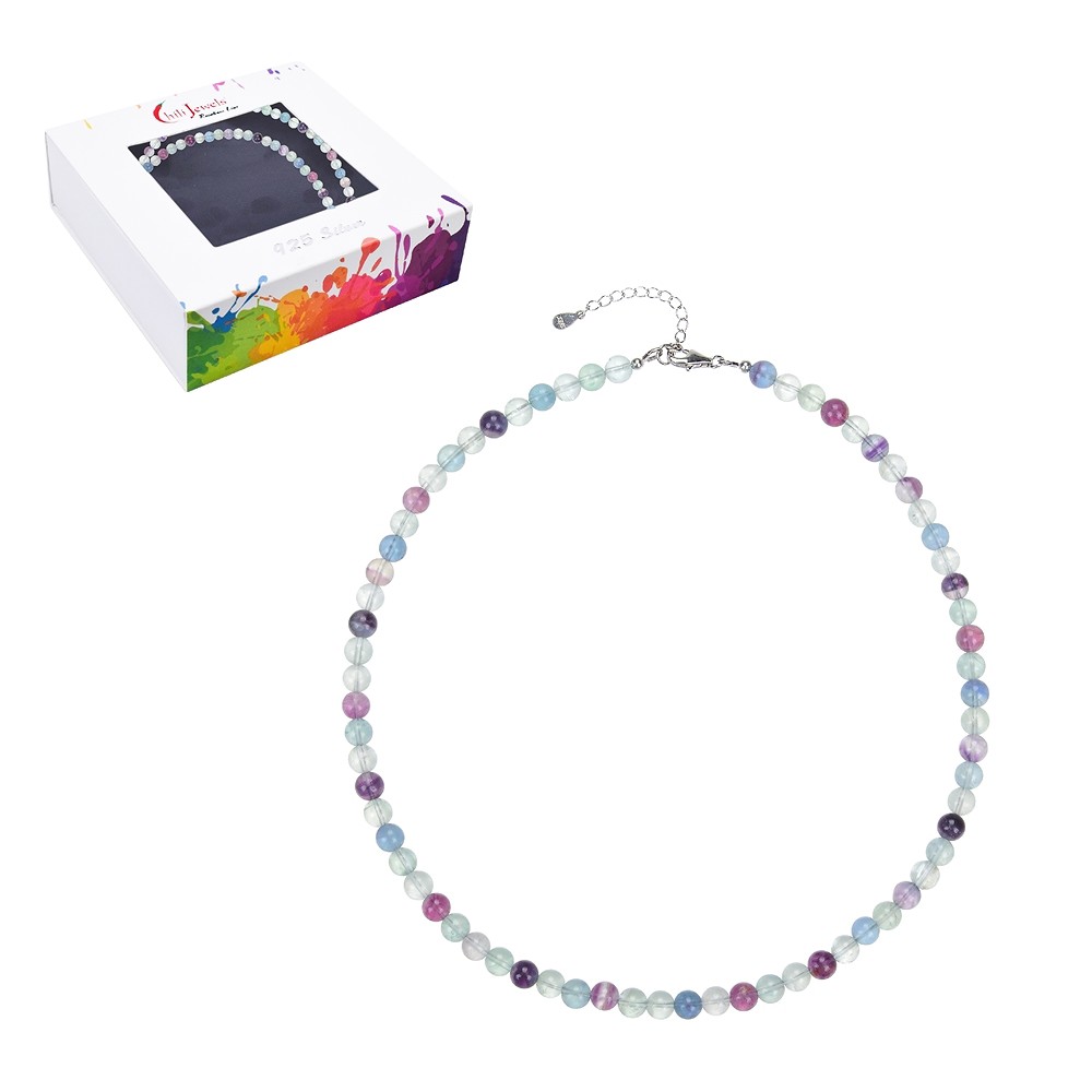 Necklace fluorite, beads (6mm), rhodiniert, extension chain | Marco Schreier