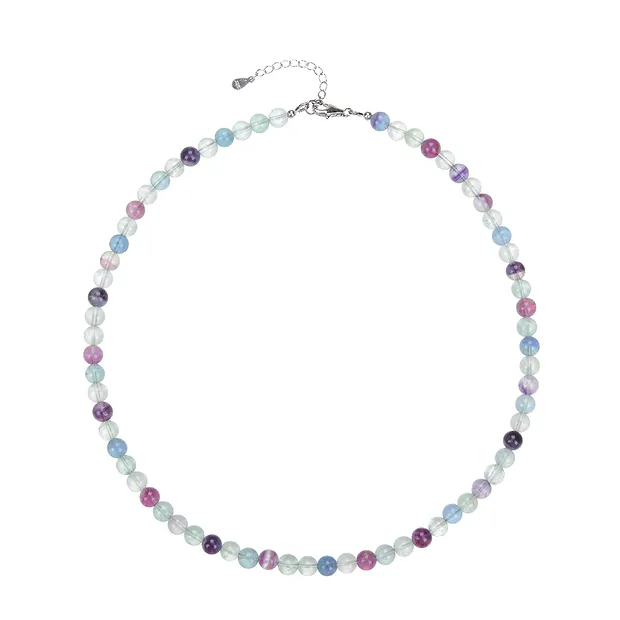 Kette Fluorit, Kugeln (6mm), rhodiniert | GH Edelsteine, Heilsteine & Schmuck