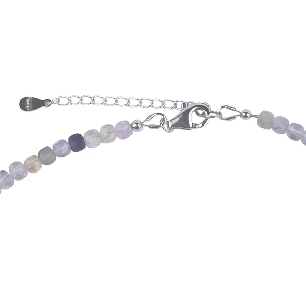 Kette Fluorit, Würfel (4mm), facettiert, rhodiniert, Verlängerungskettchen | Marco Schreier