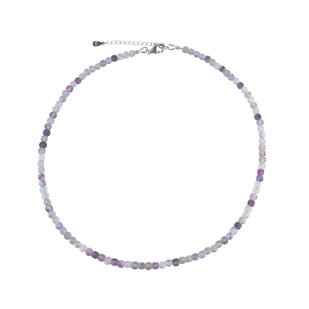 Kette Fluorit, Würfel (4mm), facettiert, rhodiniert, Verlängerungskettchen | Marco Schreier