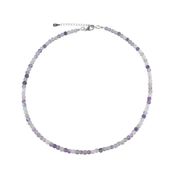 Kette Fluorit, Würfel (4mm), facettiert, rhodiniert, Verlängerungskettchen | Marco Schreier