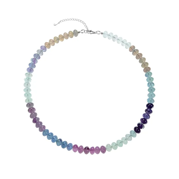 Kette Fluorit, Button (06 x 08mm), rhodiniert | Edelsteine, Heilsteine & Schmuck