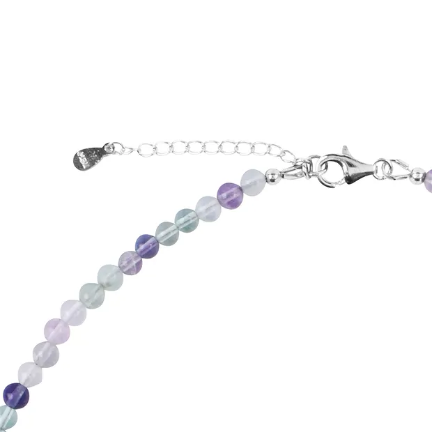 Collana di fluorite, perline (4 mm), rodiato | grossista gemme e pietre curative