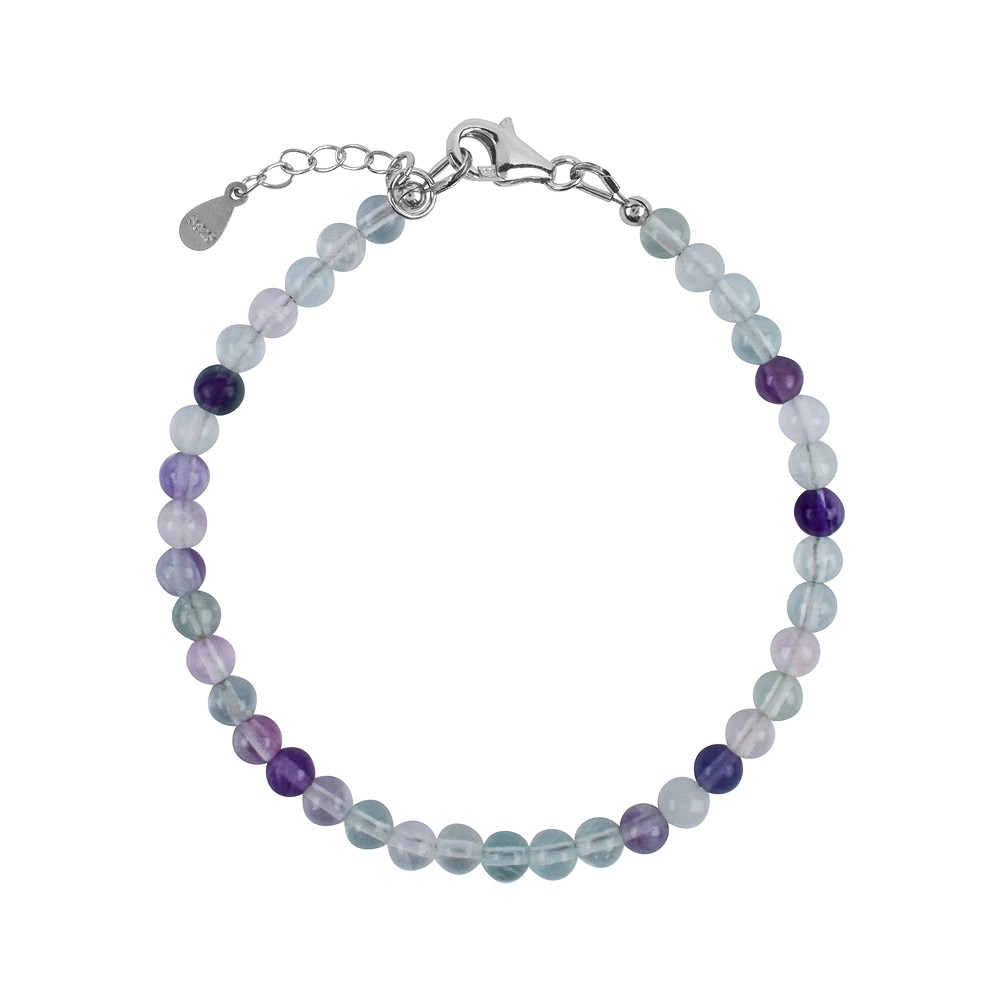 Necklace fluorite, beads (4mm), rhodiniert, extension chain | Marco Schreier