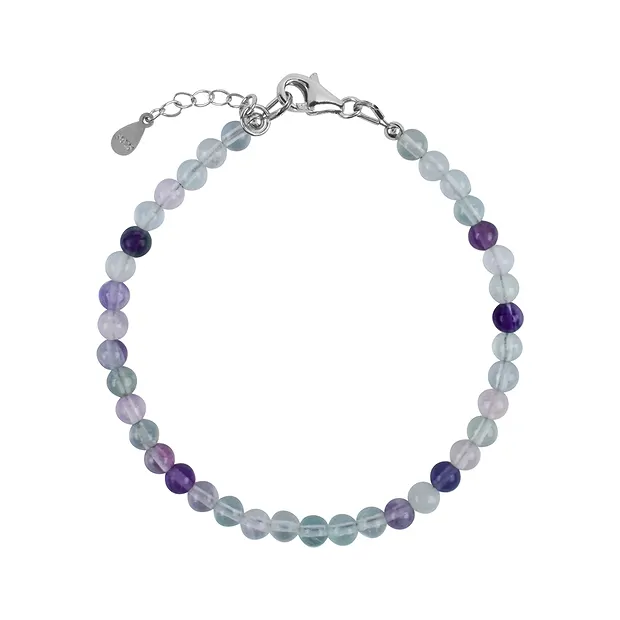 Collana di fluorite, perline (4 mm), rodiato | grossista gemme e pietre curative