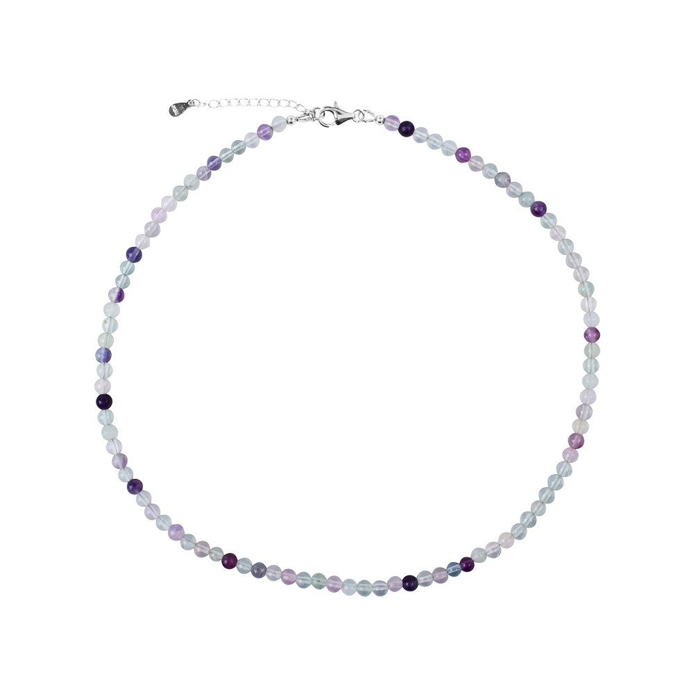 Necklace fluorite, beads (4mm), rhodiniert, extension chain | Marco Schreier