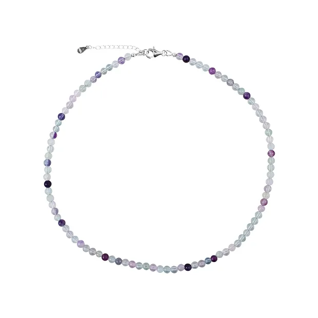 Collana di fluorite, perline (4 mm), rodiato | grossista gemme e pietre curative