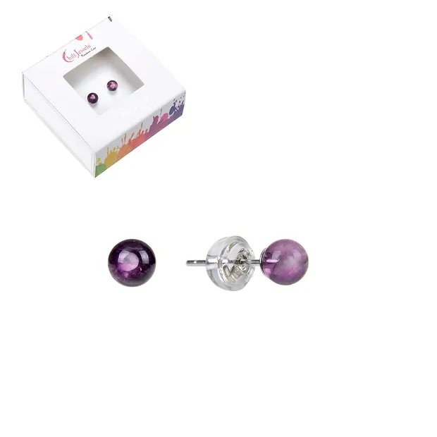 Ohrstecker Fluorit, Kugel, 4mm, rhodiniert | GH Edelsteine, Heilsteine & Schmuck