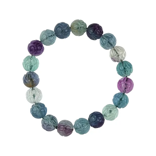 Bracelet, fluorite, 10mm beads with floral pattern | Marco Schreier