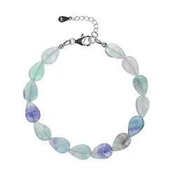 06072590420 Pulsera fluorita, 08 x 12mm gotas, cadena de extensión, rodinado | Marco Schreier
