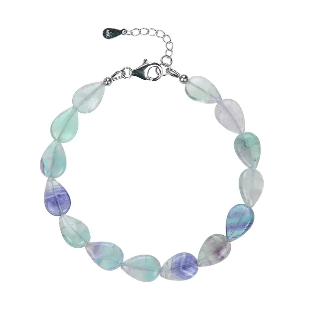 Pulsera fluorita, 08 x 12mm gotas, cadena de extensión, rodinado | Marco Schreier