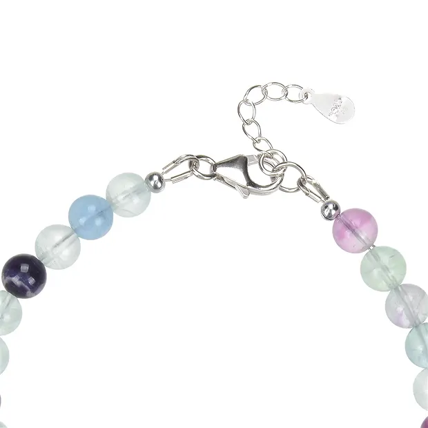 Bracciale fluorite, perline (6 mm), rodiato | grossista gemme e pietre curative