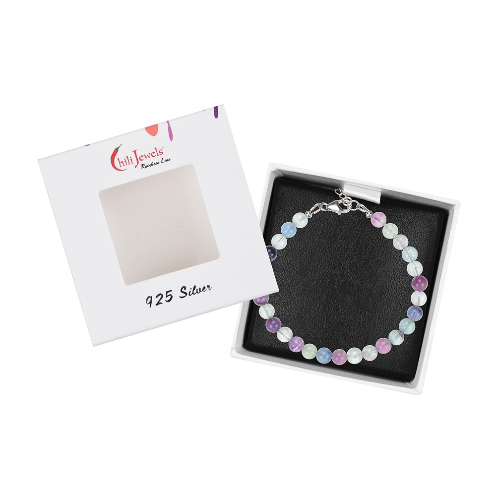 Bracciale di fluorite, perle da 6 mm, catena di prolunga, rodiato | Marco Schreier