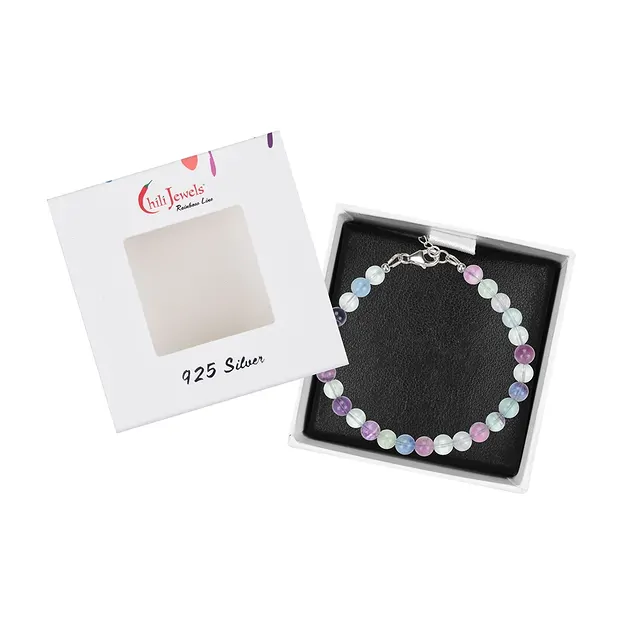 Bracciale fluorite, perline (6 mm), rodiato | grossista gemme e pietre curative