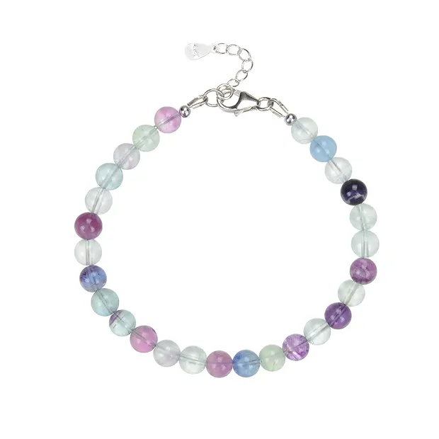 Bracciale fluorite, perline (6 mm), rodiato | grossista gemme e pietre curative