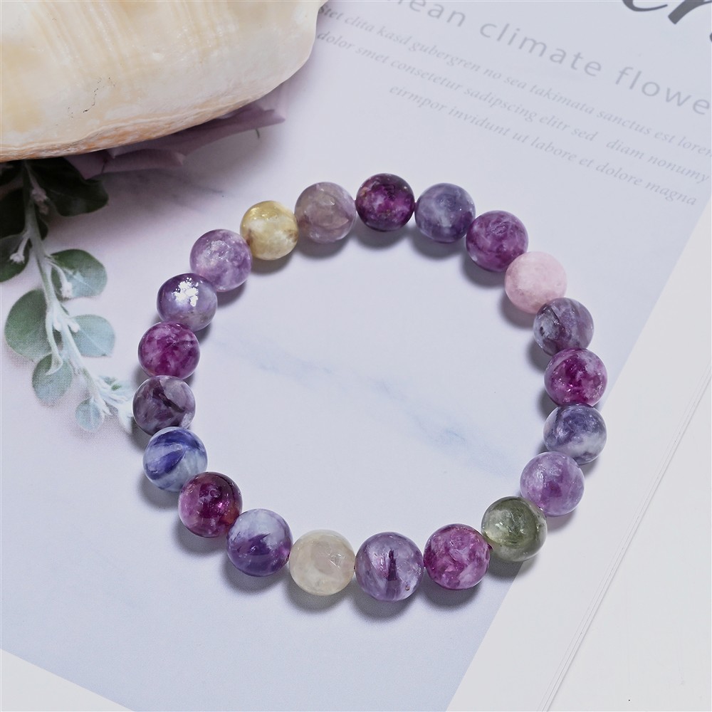 Bracelet, Lépidolite/Biotite, boules 10 - 11mm | Marco Schreier