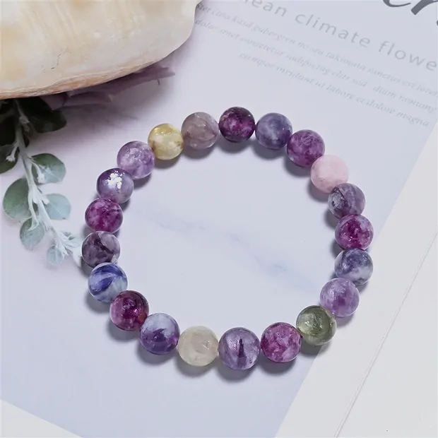 Bracelet, Lépidolite/Biotite, boules 10 - 11mm | Marco Schreier