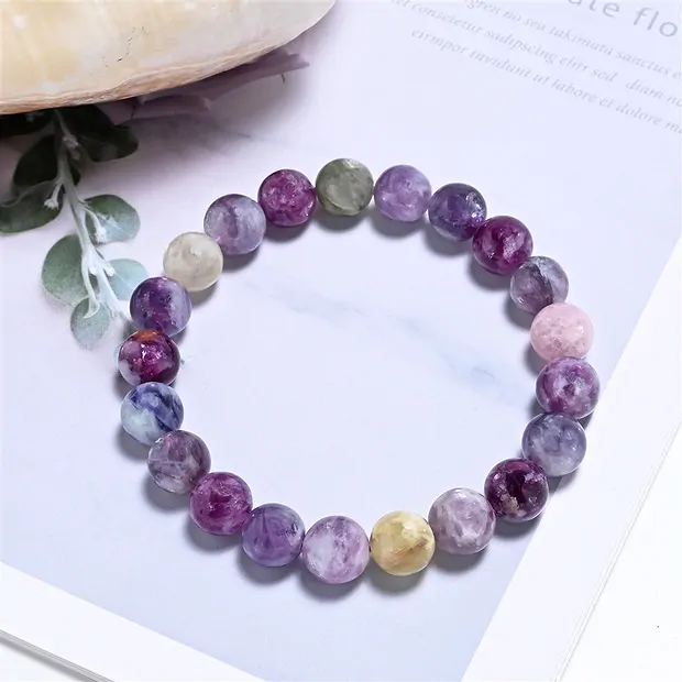 Bracelet, Lepidolite/Biotite, 10 - 12mm spheres | gems, healing stones & jewelry