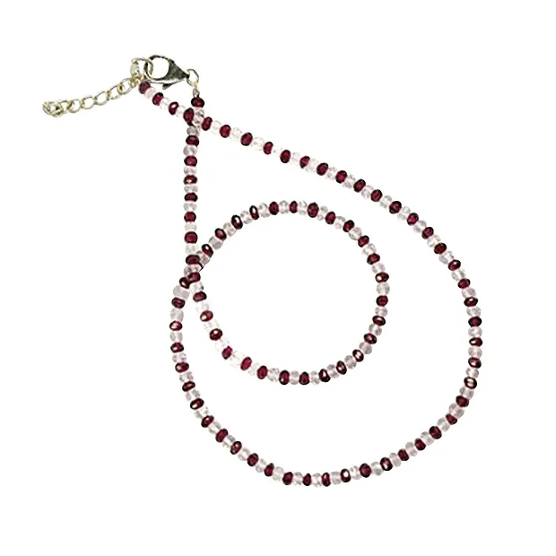 Necklace garnet and Rock Crystal, 4mm button, faceted, 45cm | Marco Schreier