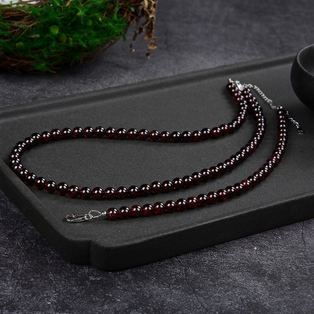 Garnet necklace, 6mm beads, rhodiniert, extension chain | Marco Schreier