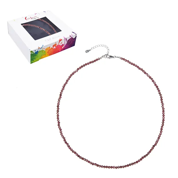 Collana di granato, perline (3 mm), sfaccettate, rodiate | Marco Schreier