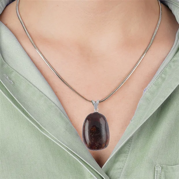 Pendentif Grenat (Almandin), Pierre roulée grande, rhodié | Marco Schreier