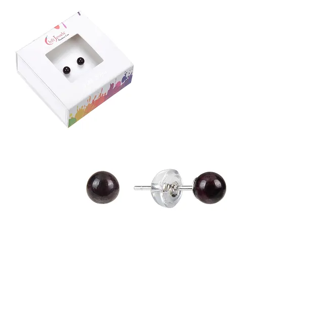 Earstuds garnet, ball, 4mm, rhodiniert | Schreier gems, healing stones & jewelry