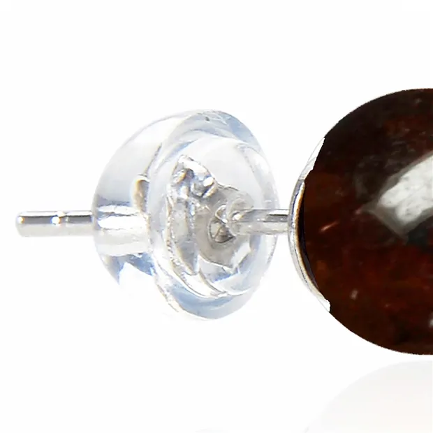 Earstuds garnet, ball, 6mm, rhodiniert | Schreier gems, healing stones & jewelry