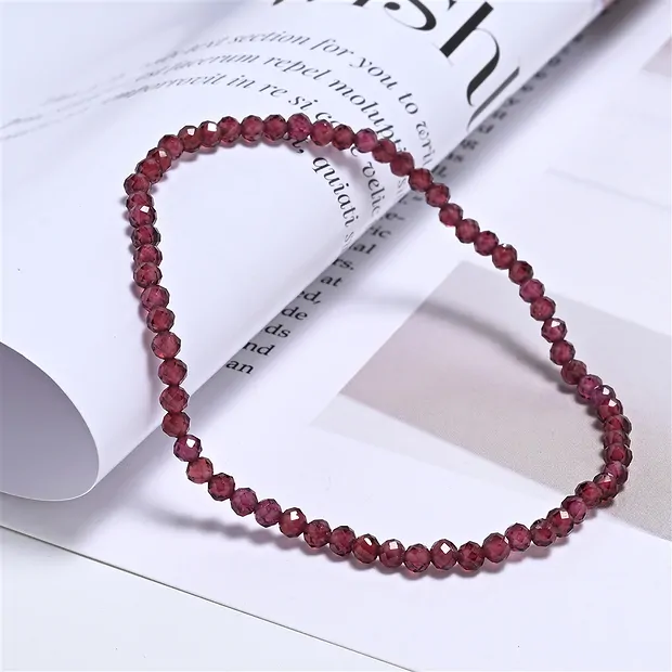 Pulsera, granate, cuentas de 03mm, facetadas, 19cm | Marco Schreier