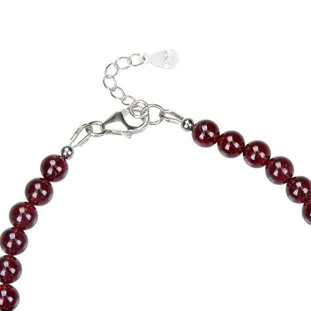 Pulsera granate, cuentas 6mm, alargador cadena, rodinado | Marco Schreier