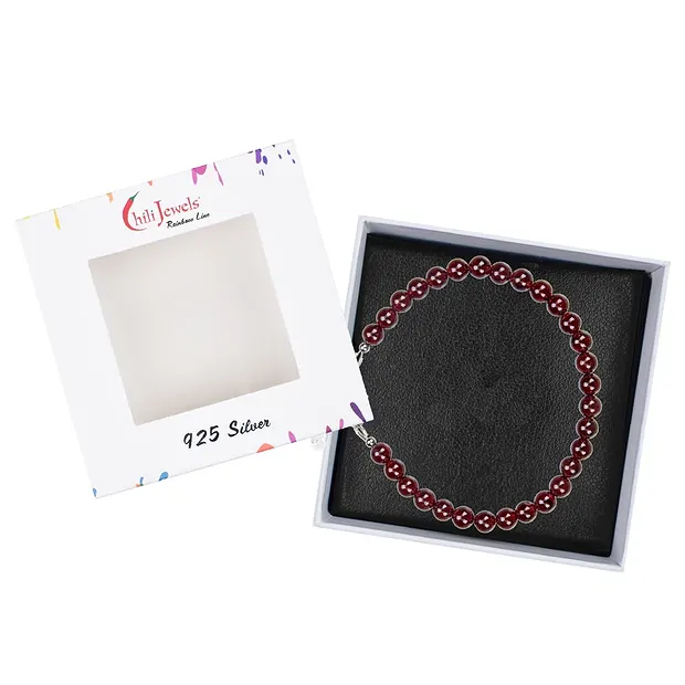 Pulsera granate, cuentas 6mm, alargador cadena, rodinado | Marco Schreier