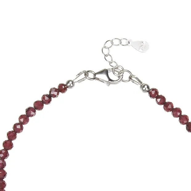 Pulsera granate, cuentas de 3mm facetadas, rodinado, alargador cadena | Marco Schreier