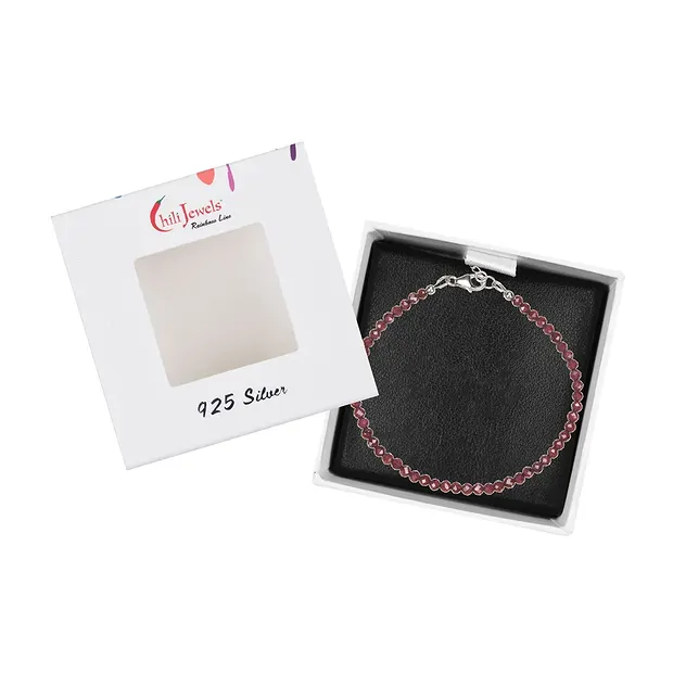 Pulsera granate, cuentas de 3mm facetadas, rodinado, alargador cadena | Marco Schreier