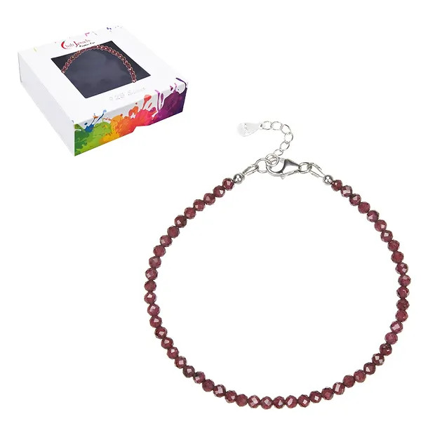 Pulsera granate, cuentas de 3mm facetadas, rodinado, alargador cadena | Marco Schreier