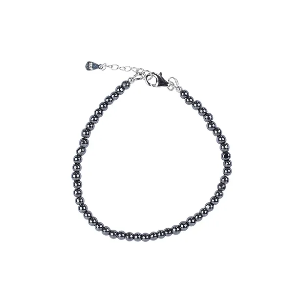 Chaîne Hématite (naturelle), boules (4mm), rhodié, Chaîne d'extension | Marco Schreier