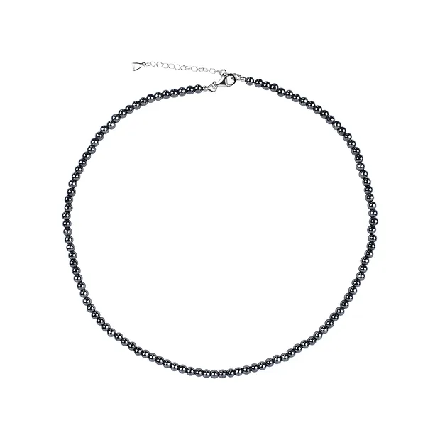 Collar de Hematita (natural), cuentas (4mm), rodinado, cadena extensible | Marco Schreier