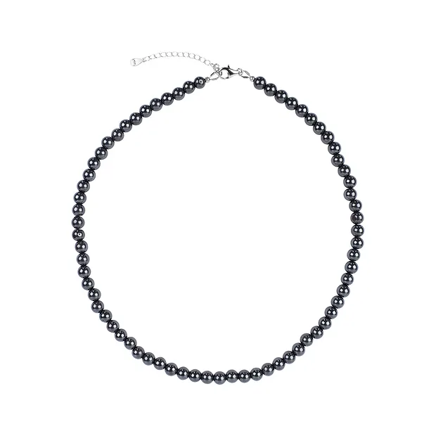 Hematite necklace (natural), beads (6mm), rhodiniert | Marco Schreier