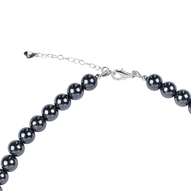 Collana di Ematite (naturale), perline (8 mm), rodiato | Marco Schreier