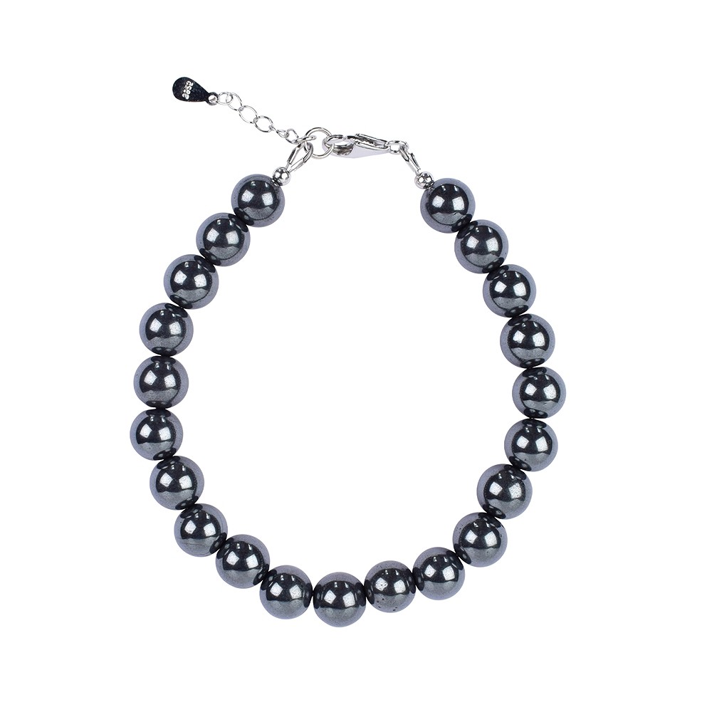 Collana di Ematite (naturale), perline (8 mm), rodiate, catena di prolunga | Marco Schreier