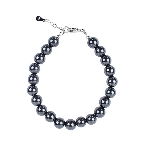 Collana di Ematite (naturale), perline (8 mm), rodiate, catena di prolunga | Marco Schreier