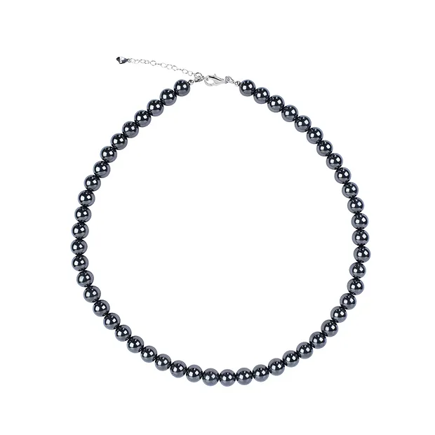 Collana di Ematite (naturale), perline (8 mm), rodiato | Marco Schreier
