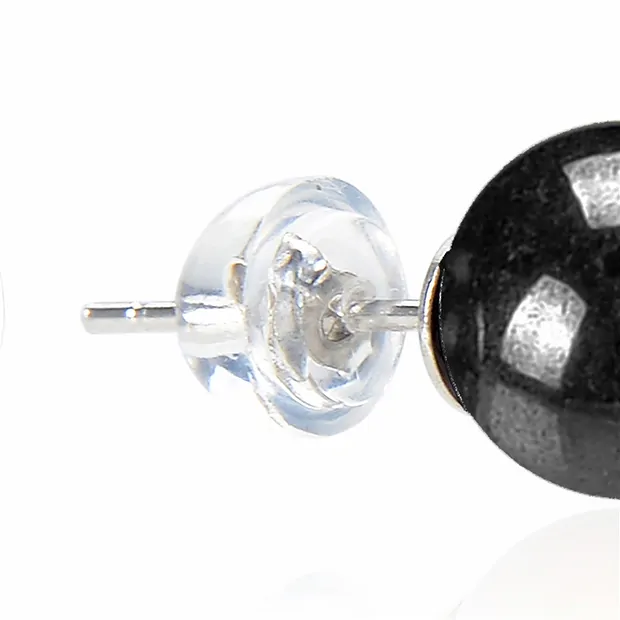 Clous d'oreilles Hématite (naturelle), boule, 8mm, rhodié | Marco Schreier