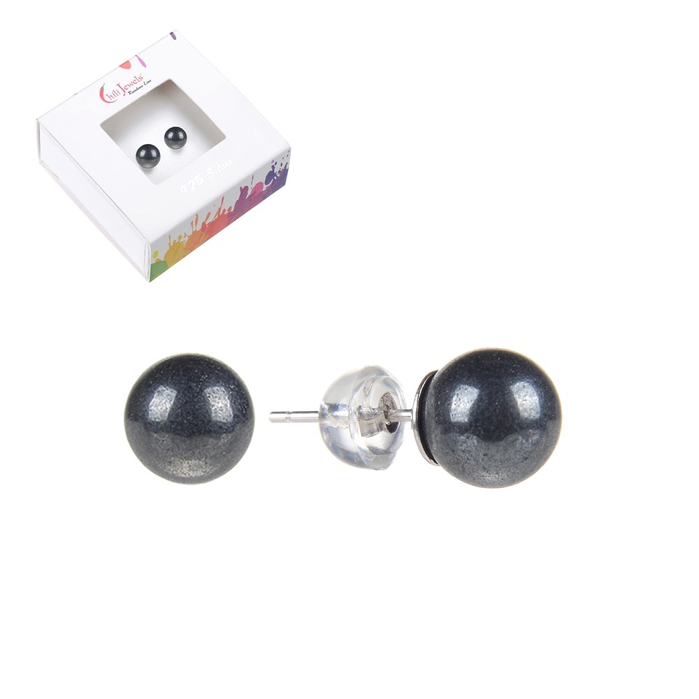 Earstuds Hematite (natural), ball, 8mm, rhodiniert | Marco Schreier