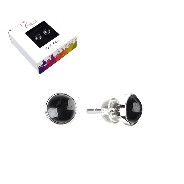 Ohrstecker Hämatit (natur), Cabochon, 6mm, rhodiniert | Marco Schreier
