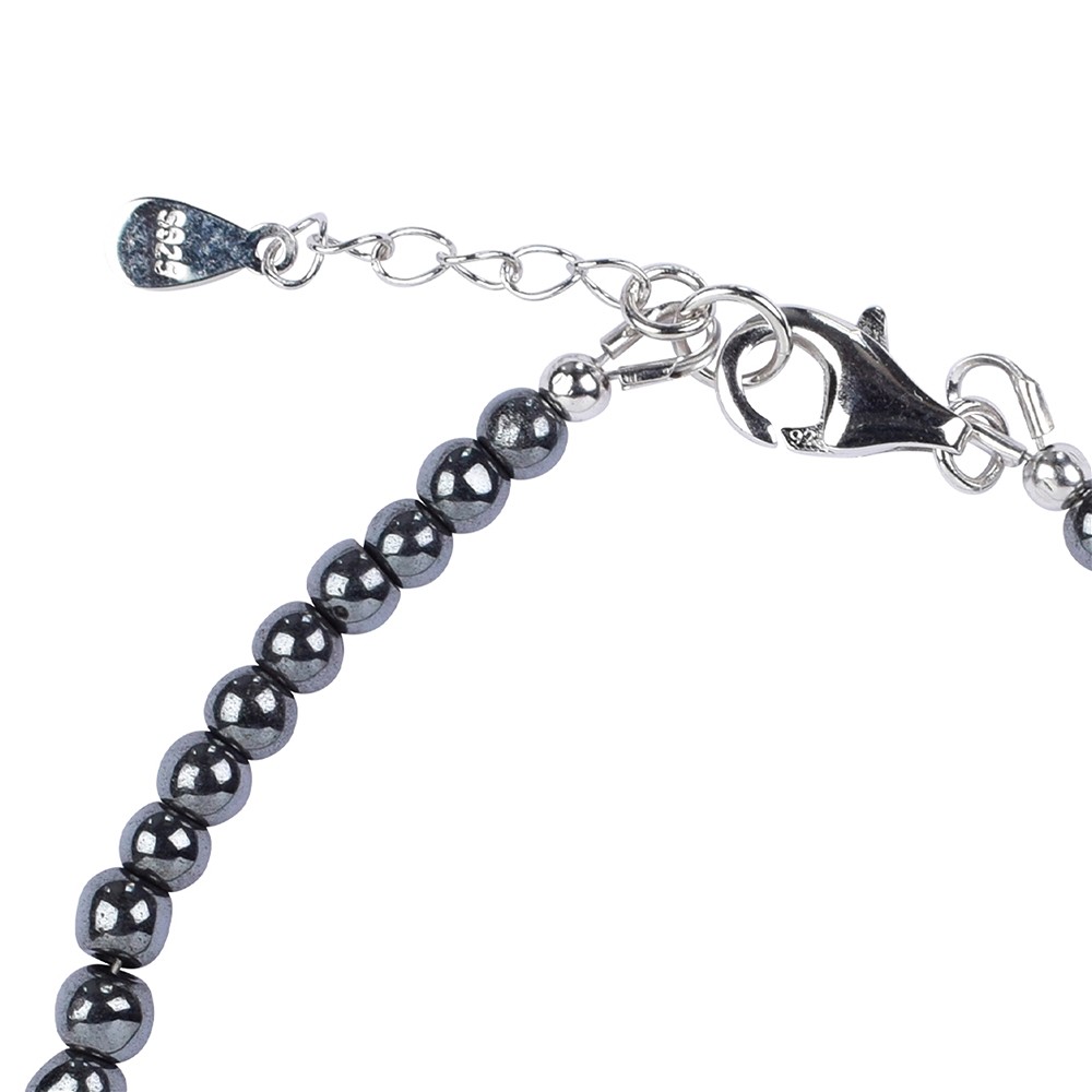 Hematite bracelet (natural), 4mm beads, extension chain, rhodiniert | Marco Schreier