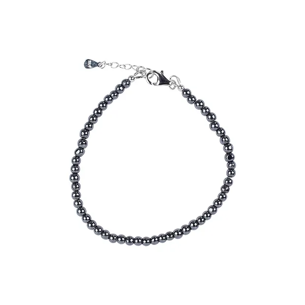 Armband Hämatit (natur), Kugeln (4mm), rhodiniert | Marco Schreier