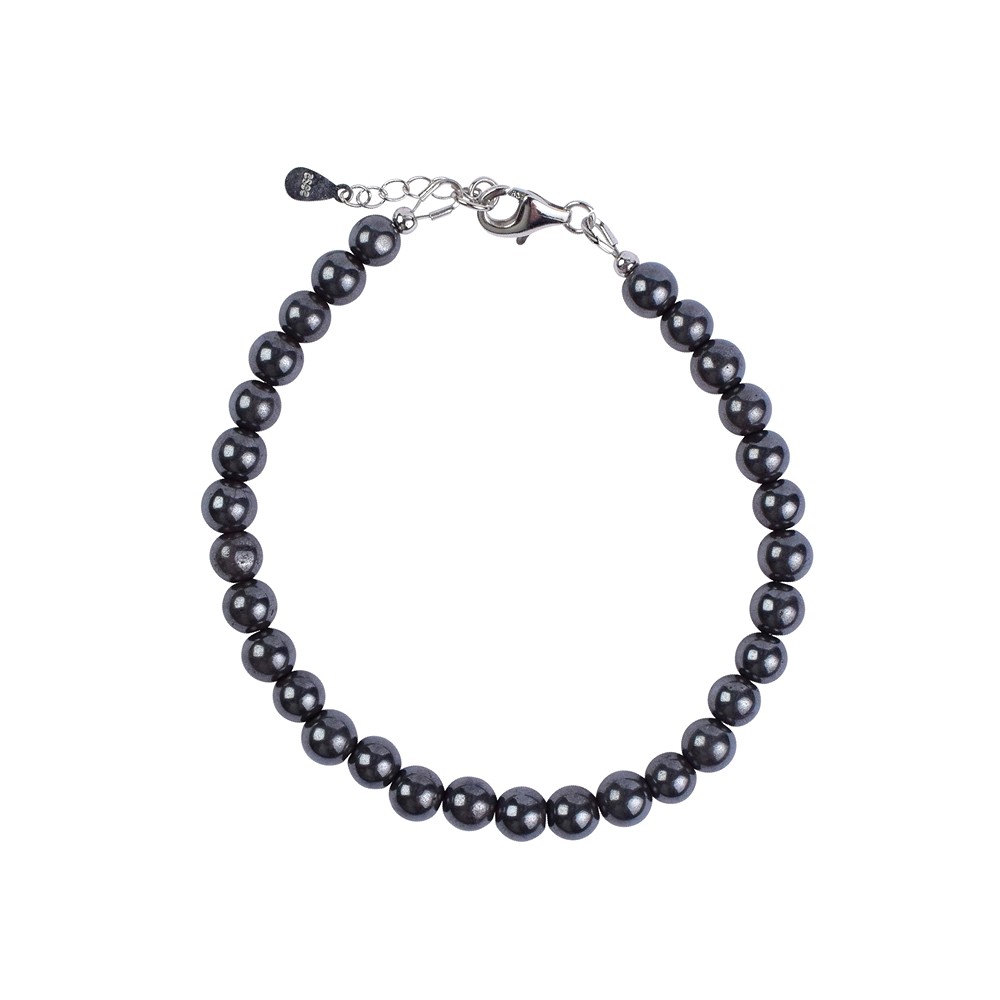 Hematite bracelet (natural), 6mm beads, extension chain, rhodiniert | Marco Schreier