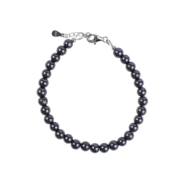 Armband Hämatit (natur), Kugeln (6mm), rhodiniert | Marco Schreier